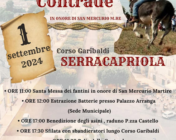 Serracapriola: Palio delle Contrade in onore di San Mercurio Martire il 1 settembre 2024