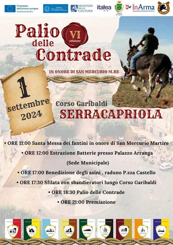 Serracapriola: Palio delle Contrade in onore di San Mercurio Martire il 1 settembre 2024
