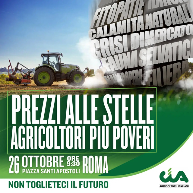 Prezzi alle stelle,agricoltori più poveri: manifestazione della CIA il 26 ottobre 2023 a Roma