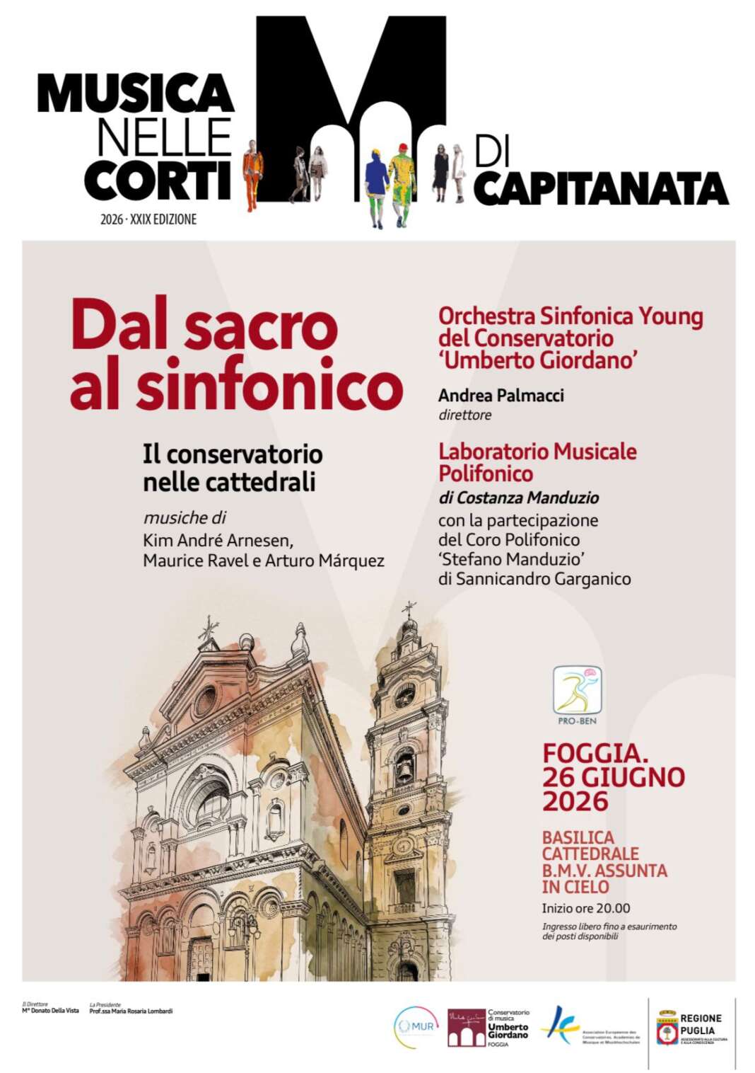 CORTI DI CAPITANATA. DAL SACRO AL SINFONICO: L’ORCHESTRA YOUNG DEL CONSERVATORIO PORTA LA MUSICA NELLA CATTEDRALE DI FOGGIA IL 26 GIUGNO 2026 A PARTIRE DALLE ORE 20