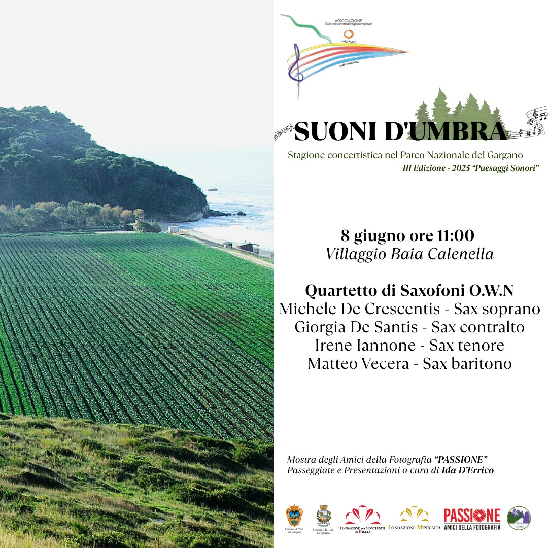 Suoni d’Umbra: il Gargano si fa sinfonia tra natura e arte nella terza edizione: 8,22 e 29 giugno 2025 alle ore 11