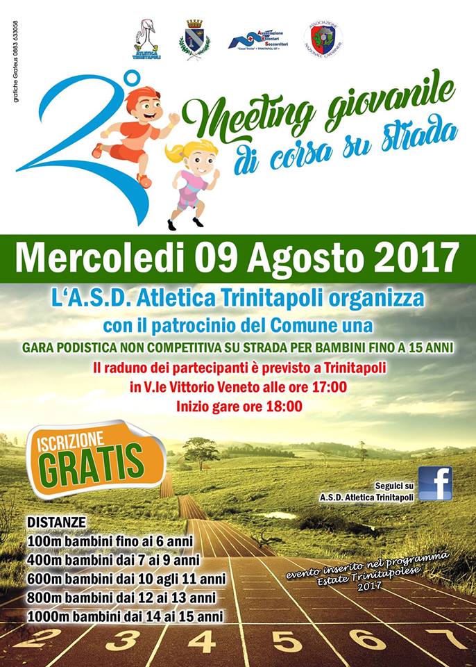 Mercoledi 7 agosto, meeting giovanile di corsa su strada a Trinitapoli.