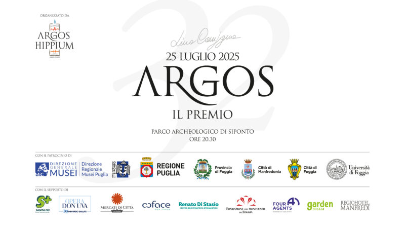 Manfredonia: il 25 luglio 2025 alle 20.30 nel Parco Archeologico di Siponto si terrà la XXXII edizione del Premio Argos Hippium
