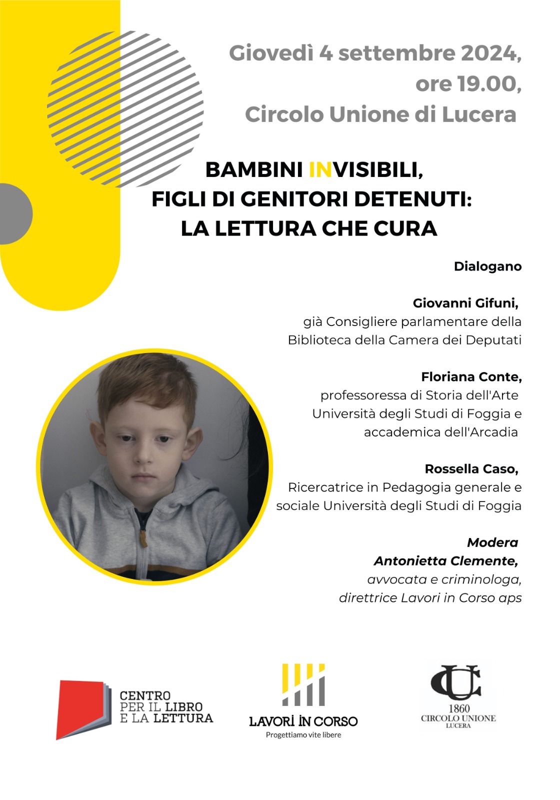 Bambini invisibili, figli di genitori detenuti: la lettura che cura evento a Lucera al Circolo Unione il 4 settembre 2024