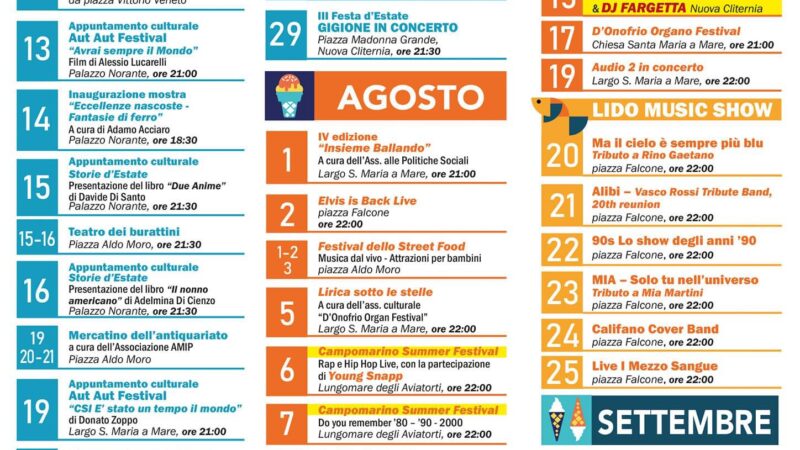 Molise: Calendario Estivo a Campomarino fino al 14 settembre 2024