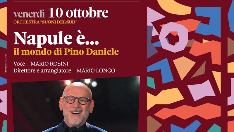 Napule è il mondo di Pino Daniele: Mario Rosini inaugura la seconda parte della Quarta stagione di Suoni del Sud il 10 ottobre 2025 al Teatro Umberto Giordano di Foggia