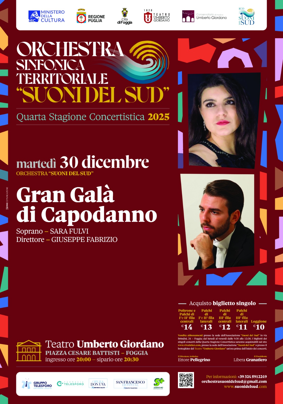 Gran Galà di Capodanno: l’Orchestra Suoni del Sud brinda al 2026 con un finale da sogno al Teatro Umberto Giordano di Foggia il 30 dicembre 2025