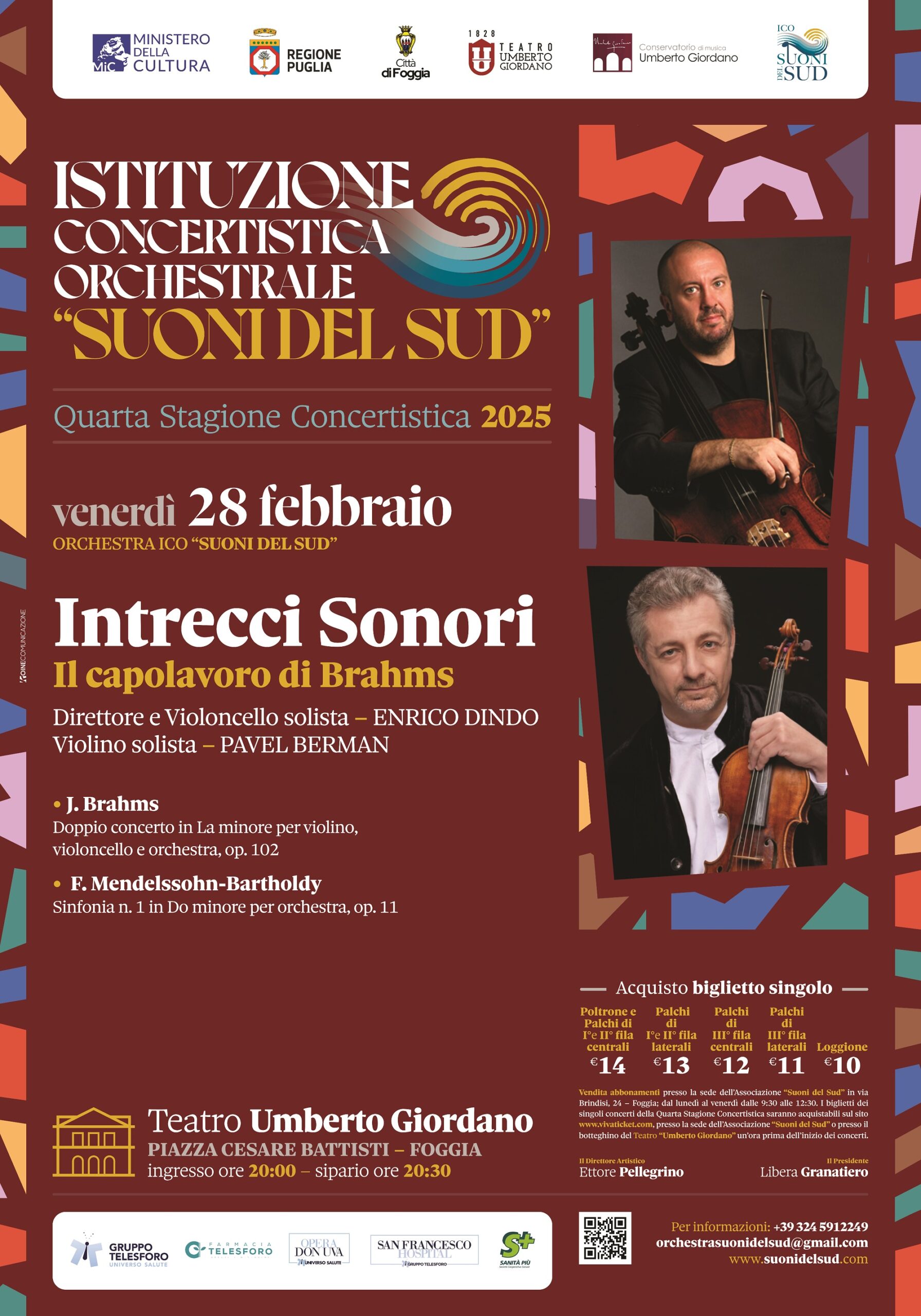 Al via il 28 febbraio 2025 la Quarta stagione concertistica dell’Orchestra ICO Suoni del Sud: concerto inaugurale con il debutto a Foggia del Doppio Concerto di Brahms. Abbonamenti sold out in tempi record