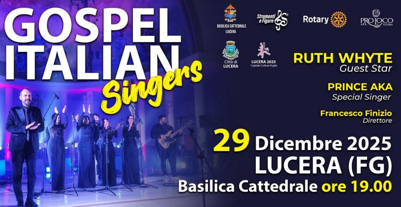 Gospel Italian Singers il 29 dicembre 2025 presso la Basilica Cattedrale di Lucera a partire dalle ore 19