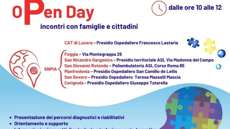 Giornata mondiale della consapevolezza sull’autismo, Open Day 2 aprile 2026 dalle 10 alle 12 in tutte le strutture ASL FG della Capitanata