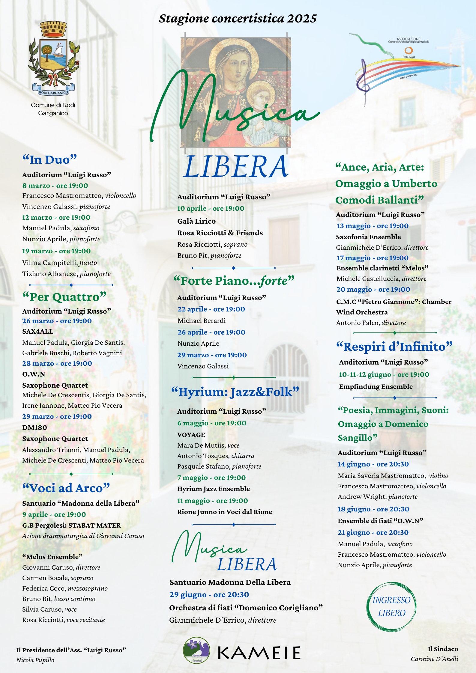 Dall’8 marzo Festa della donna, al 29 giugno 2025, in vista della Festa della Madonna della Libera a Rodi Garganico otto rassegne tra stili e linguaggi musicali diversi e spiritualità femminile