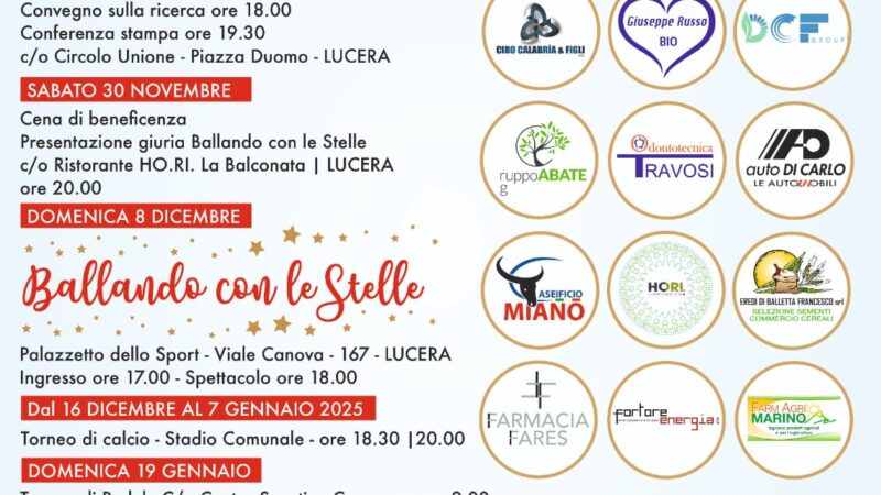 Grande attesa per Ballando con le stelle Telethon a Lucera, appuntamento domenica 8 dicembre 2024 a partire dalle ore 18