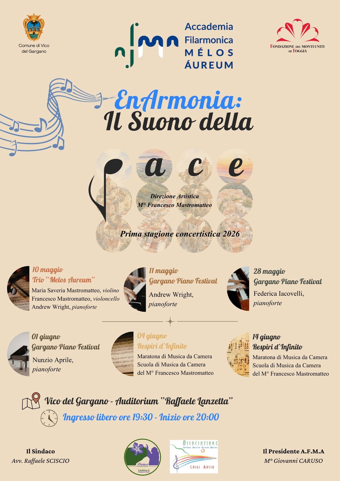 Enarmonia, il Suono della Pace: a Vico del Gargano il debutto internazionale dell’Accademia Melos Aureum dal 10 maggio al 14 giugno 2026 presso l’Auditorium Lanzetta