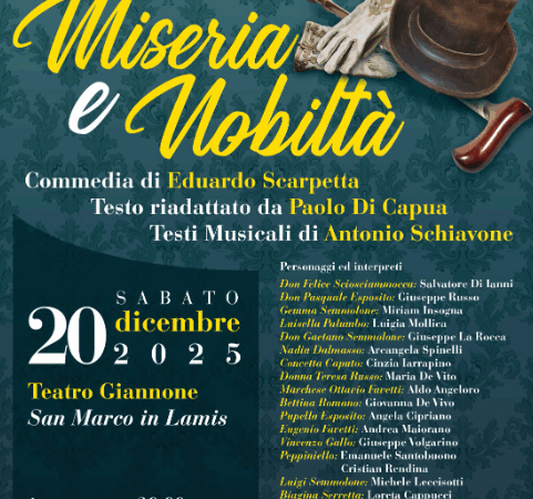 Miseria e nobiltà in scena al Giannone di San Marco in Lamis il 20 dicembre 2025 a cura della Compagnia Teatrale il Baffo