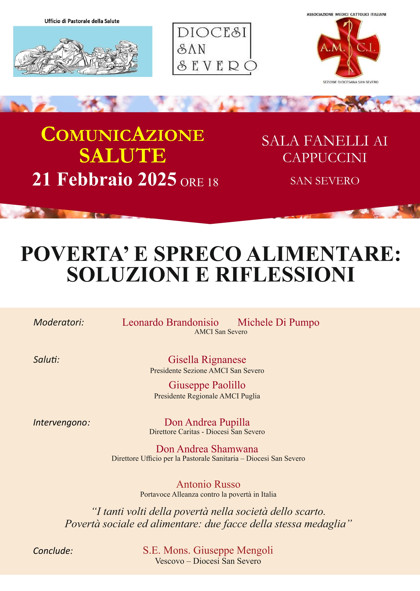 Povertà e spreco alimentare, soluzioni e riflessioni : se ne parla il 21 febbraio 2025 alle ore 18 presso la Sala Fanelli dei Cappuccini di San Severo