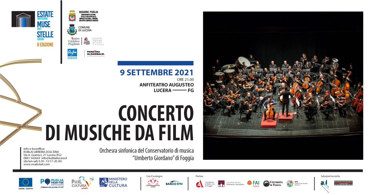 LUCERA – Estate, Muse, Stelle 2021:il 9 settembre Concerto di Musiche da Film e l’11 settembre Concerto all’Alba