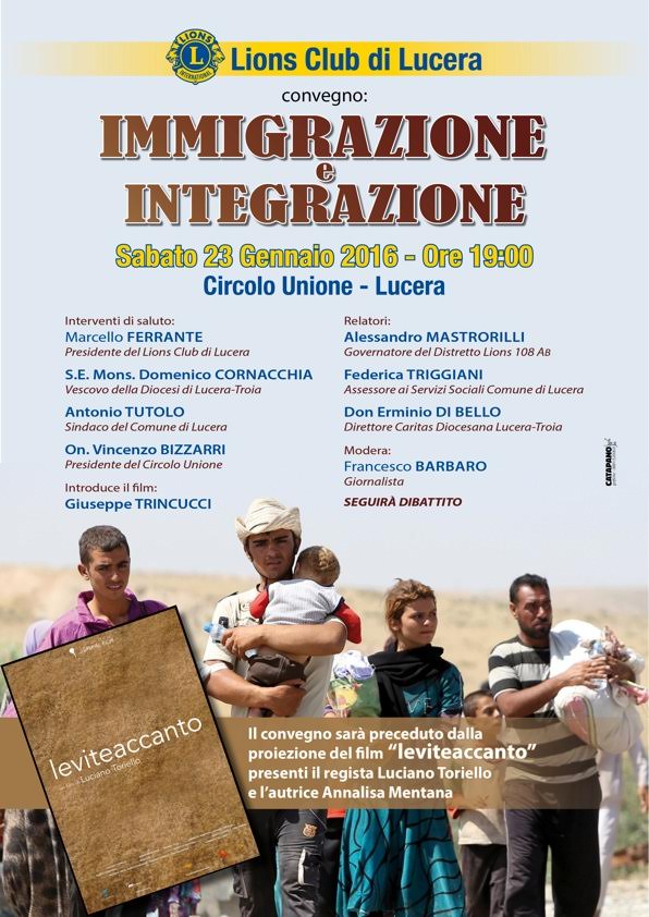 Convegno a Lucera il 23 gennaio 2016: immigrazione ed integrazione