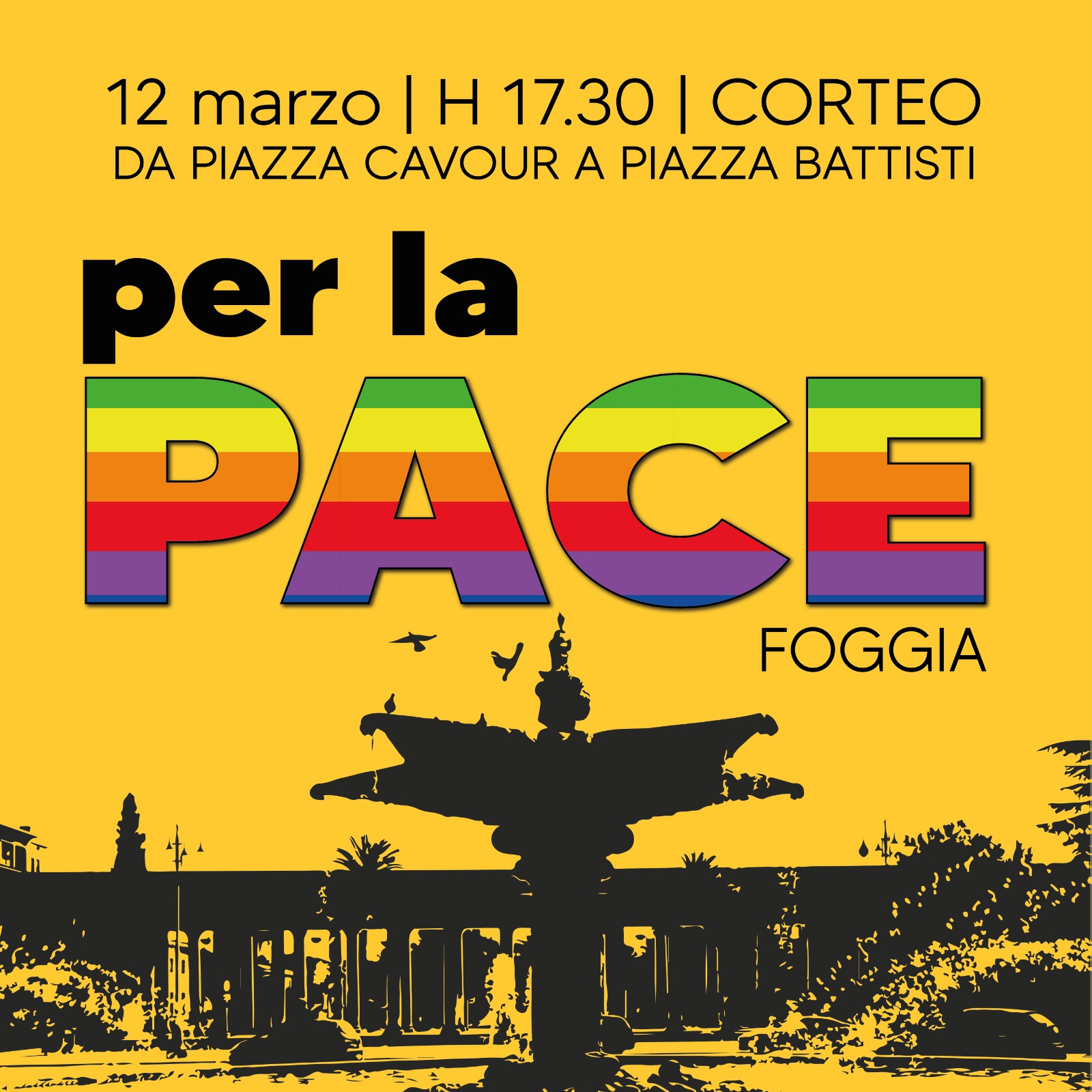 Corteo per la Pace il 12 marzo 2022 a Foggia dalle ore 17.30 con partenza da Piazza Cavour a Piazza Battisti