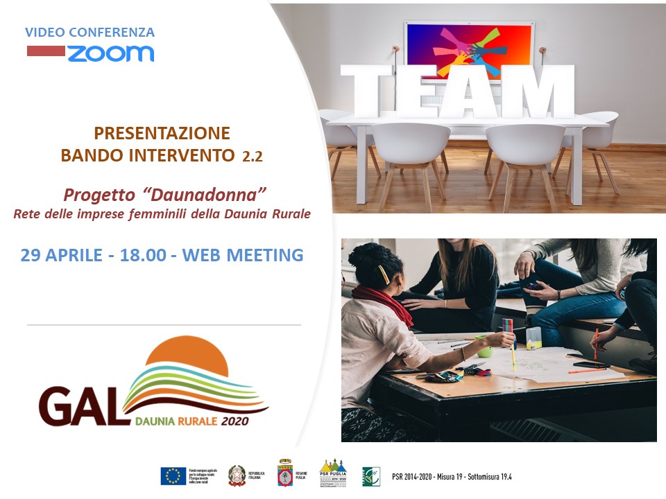 Bando 2.2 Progetto Daunadonna, il 29 aprile 2020 presentazione in web meeting