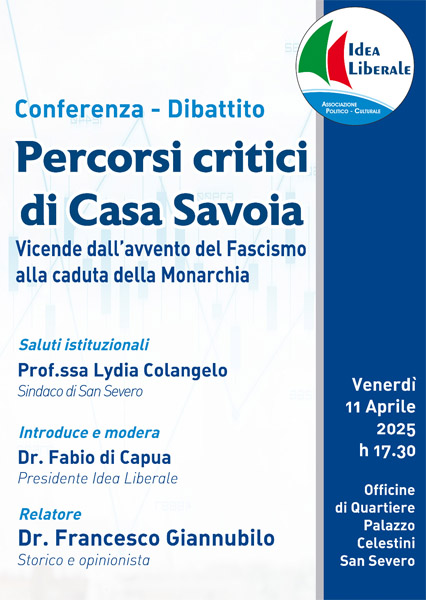 Convegno sui percorsi critici di Casa Savoia: se ne parla l’11 aprile 2025 a San Severo
