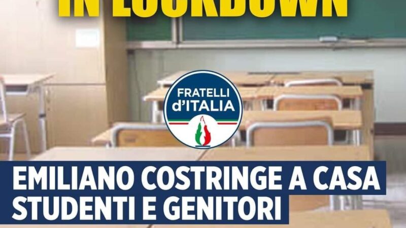Fratelli d’Italia Puglia: Emiliano costringe a casa genitori e studenti