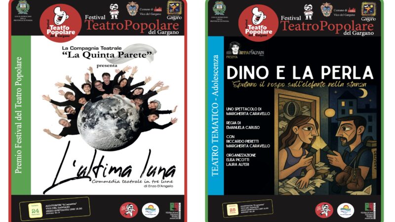 Teramo e Roma al Festival del Teatro Popolare del Gargano sabato 24 e domenica 25 gennaio 2026 sul palco del Lanzetta L’ultima luna e Dino e la perla