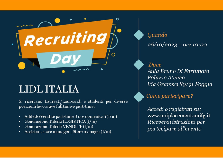 26 ottobre 2023: Recruiting Day con Lidl Italia a Foggia