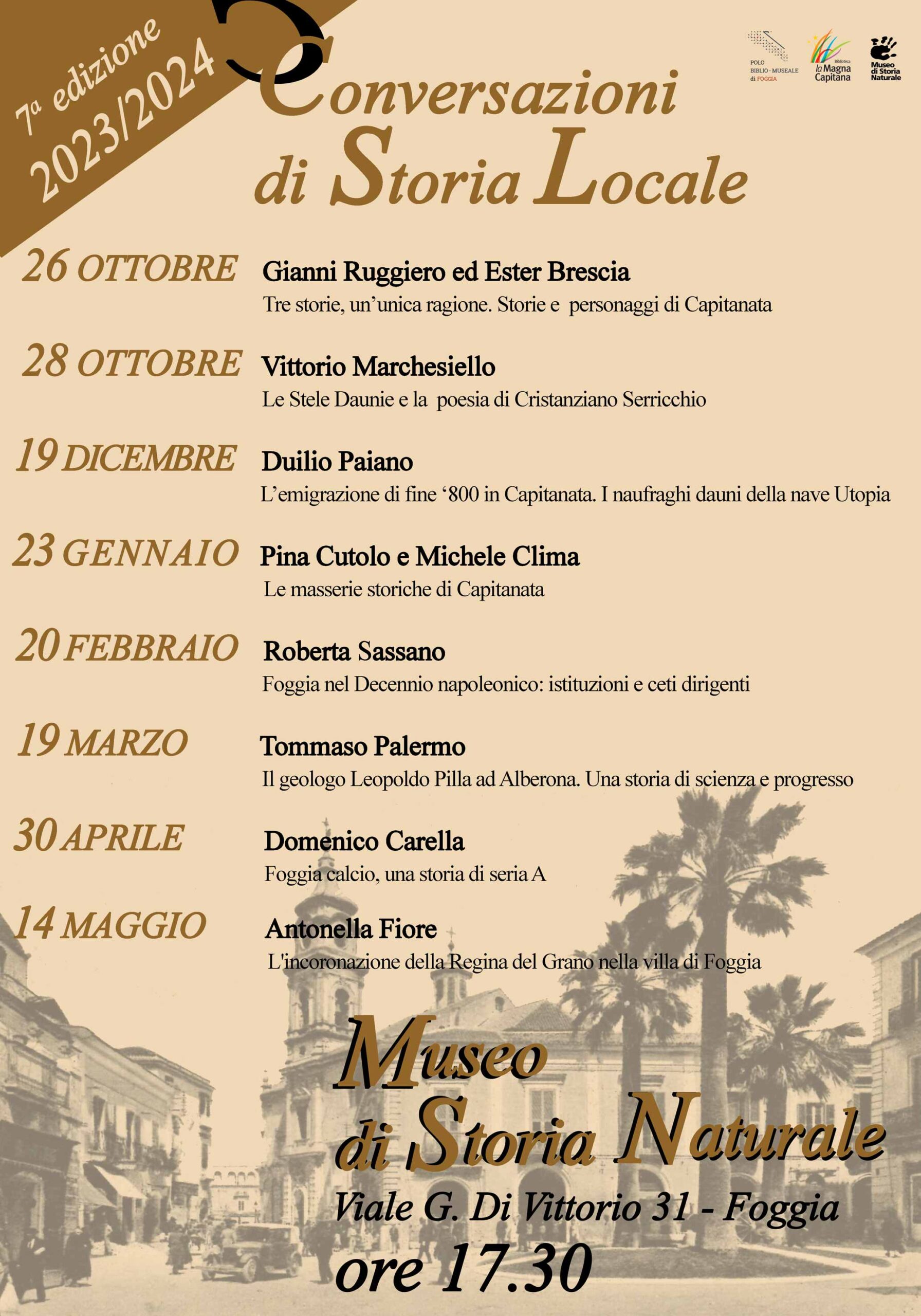 Al via la settima edizione delle Conversazioni di Storia Locale presso il Polo Biblio Museale di Foggia. Primo appuntamento il 26 ottobre 2023