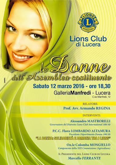 Le donne nella costituente, se ne parla a Lucera il 12 marzo 2016