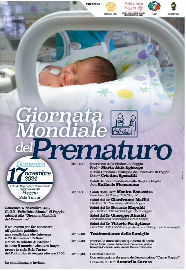 17 novembre 2024: Giornata Mondiale della Prematurità, adesione del Policlinico Riuniti di Foggia