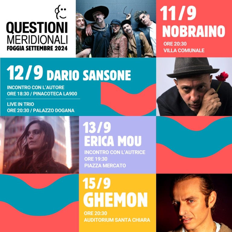 Il Festival Questioni Meridionali si terrà a Foggia dall’11 al 15 settembre 2024