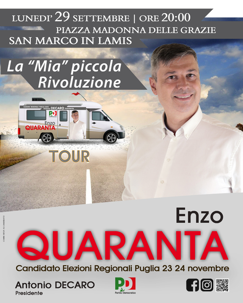 Parte da San Marco in Lamis la Mia Piccola Rivoluzione Tour del candidato consigliere torremaggiorese alla Regione Puglia Enzo Quaranta
