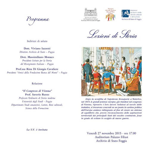 Convegno storico il 27 novembre 2015 a Foggia nel bicentenario del Congresso di Vienna