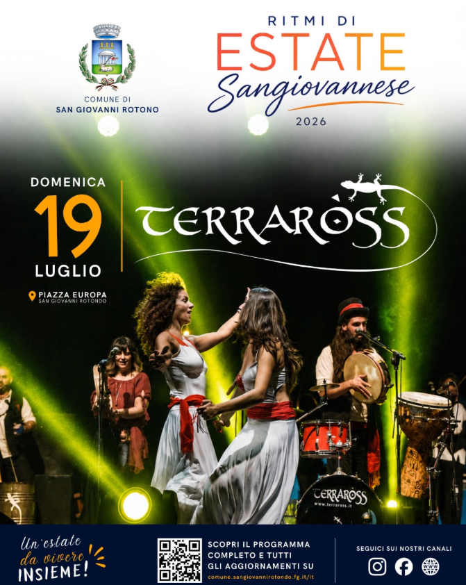 Terraròss in concerto a San Giovanni Rotondo il 19 luglio 2026
