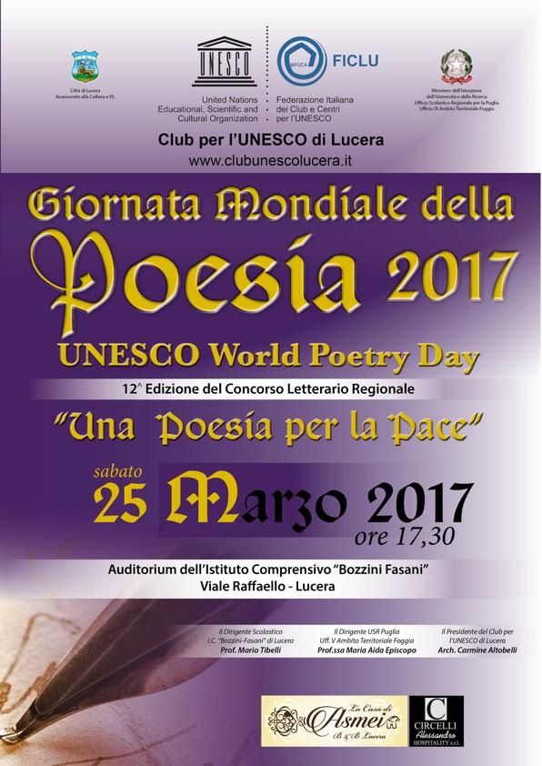 Giornata Mondiale della Poesia il 25 marzo 2017 a Lucera : ecco il programma